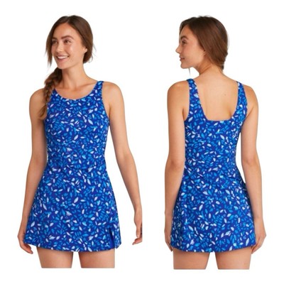 L.L.Bean Shaping Modest BeanSport Swim Dress, Cobalt Petal NWT MSRP $109  Sz 12