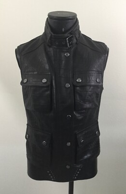 トップス RALPH LAUREN black label / leather vest Ralph Lauren Black Label Sleeveless Leather Faced Top sz 12