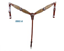 Western Leather Beige Printed Overlay Silver Spot Studded Breast Collar /Conchos