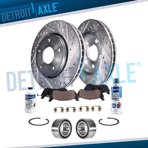 Front Drilled Rotors + Brake Pads + Wheel Bearings for 20132022 Honda