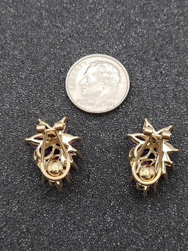 10k Yellow Gold & Amethyst Clip On Earrings Signed GTR - Picture 5 of 5