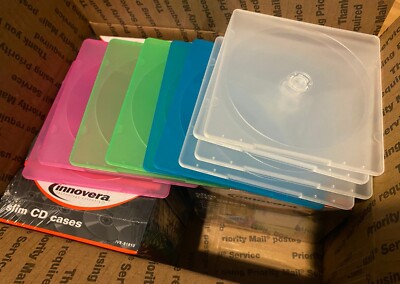 Lot of 10 NEW Innovera Slim CD DVD Disc Plastic Jewel Case Clear, Assorted Color
