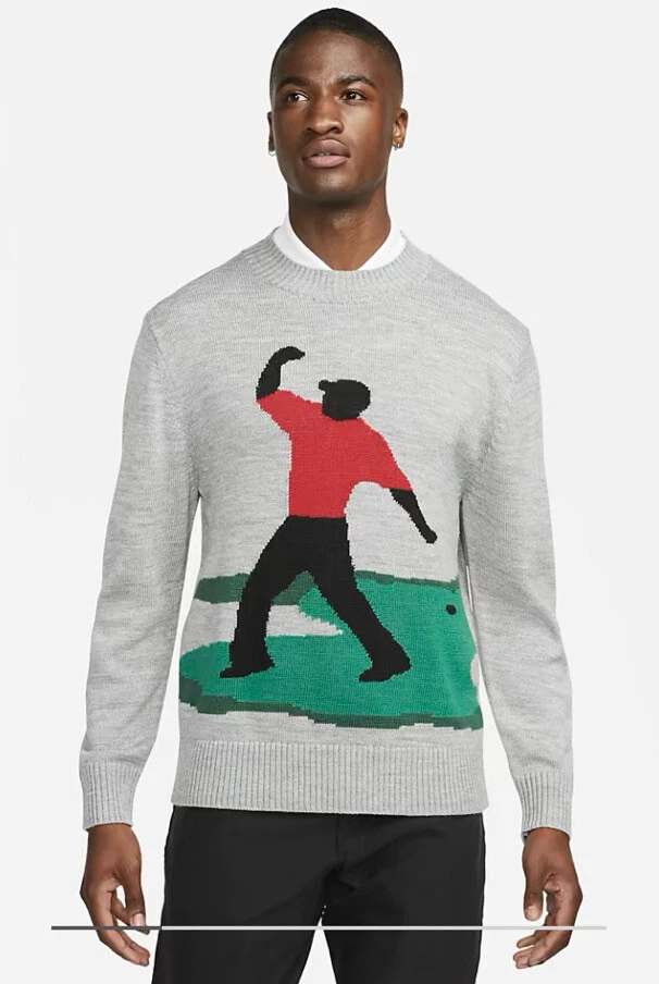 NWT Nike Tiger Woods Men s Christmas Sweater Knit Golf XXL 2XL Fist Pump