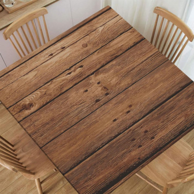 Fitted Tablecloth for Square Table Aged Wooden Planks Texture Vertically Striped