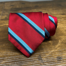 Brooks Brothers 346 Pure Silk Tie Made in USA Woven Italy Red Blue Striped