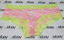NEW Victoria's Secret Tease Cheeky Panty Pink Satin Yellow Lace Trim XL VS