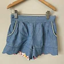Matilda Jane Denim Chambray Shorts Girls Sz 4 Pockets Scalloped Hem Blue Flaws