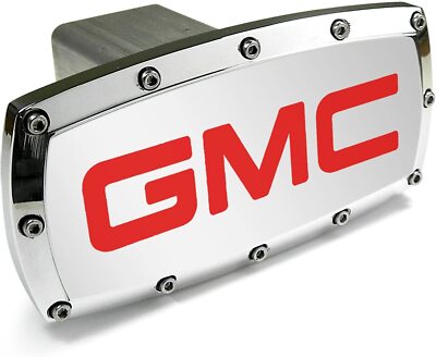 Tow Hitch Cover Plug for GMC Red Logo - Polished Chrome - 2-inch Billet
