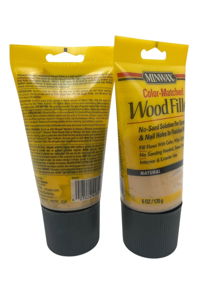 LOT OF 2 Minwax NATURAL Wood Filler Putty 6oz Repair Scratches Holes Cracks - Image 3 of 4