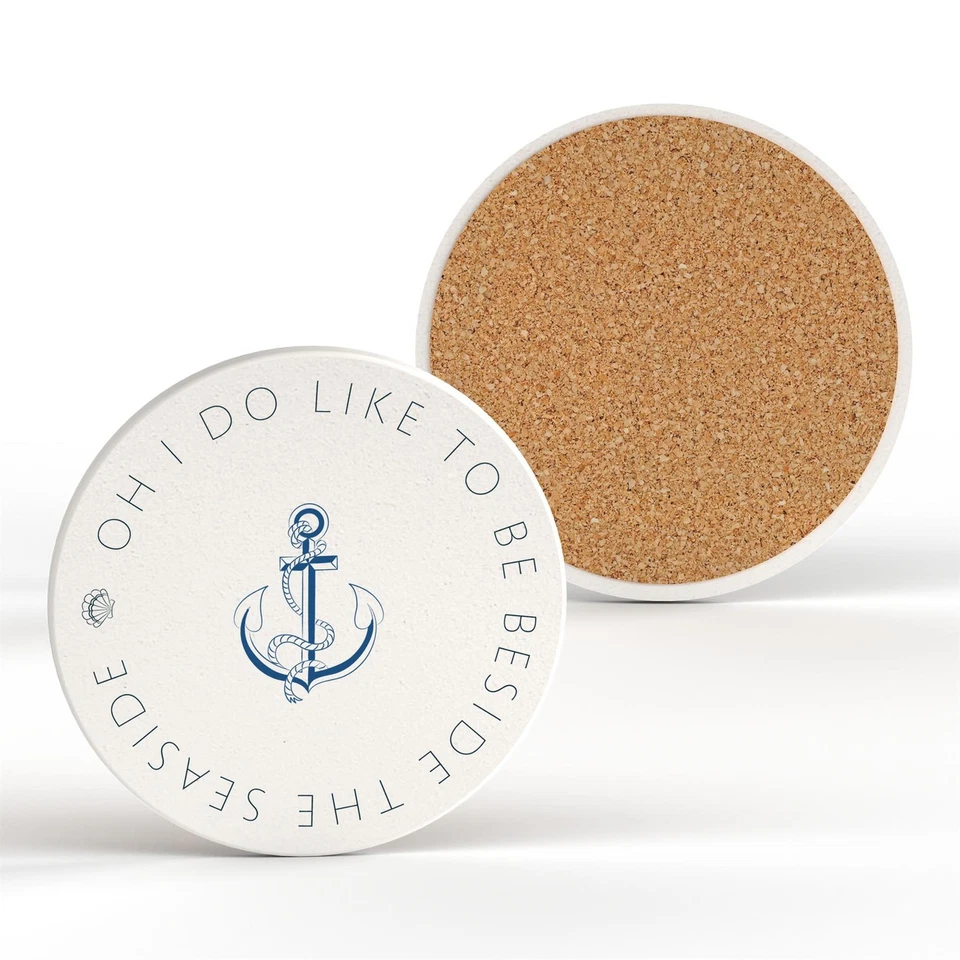 GLOBAL DESIGNS Anchor Coastal Blue Nautical Ceramic Round Coaster Beach Themed Gift