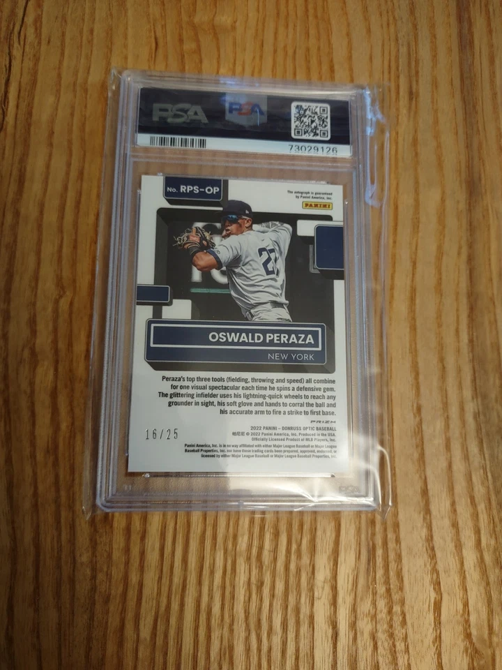 2022 Panini Donruss Optic Oswald Peraza TEAL VELOCITY HOLO PSA 10 AUTO 16/25 - Image 2 of 4