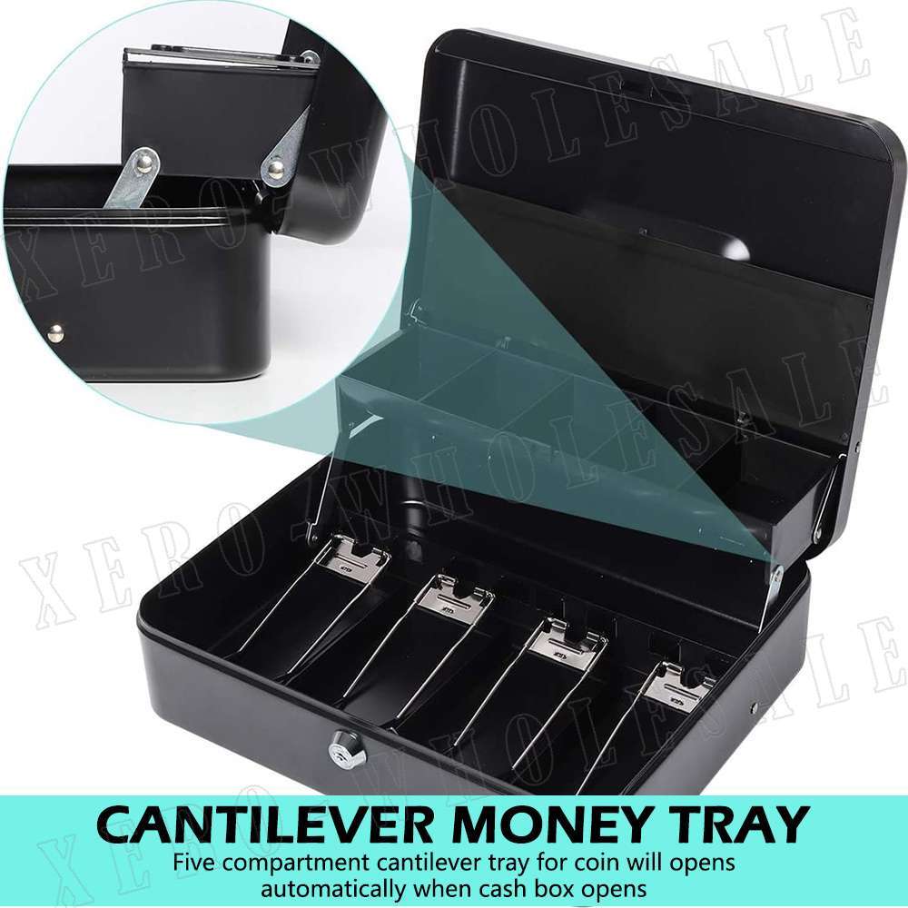 Portable Cash Box Safe Coin Box Metal Lock Security Bank with Storage