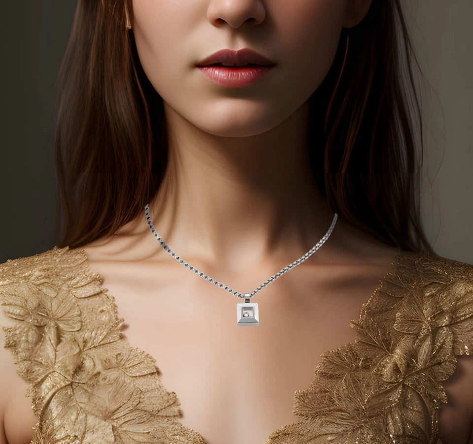 Collar Colgante Cuadrado Chopard Happy Diamonds Oro Blanco 18k + Certificado 79/2938-20 Foto 2 de 4