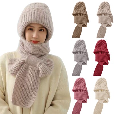 Women's Winter Warm Hat Scarf Plush Knitted Hat Ear Protector Woolen Hat  Scarf