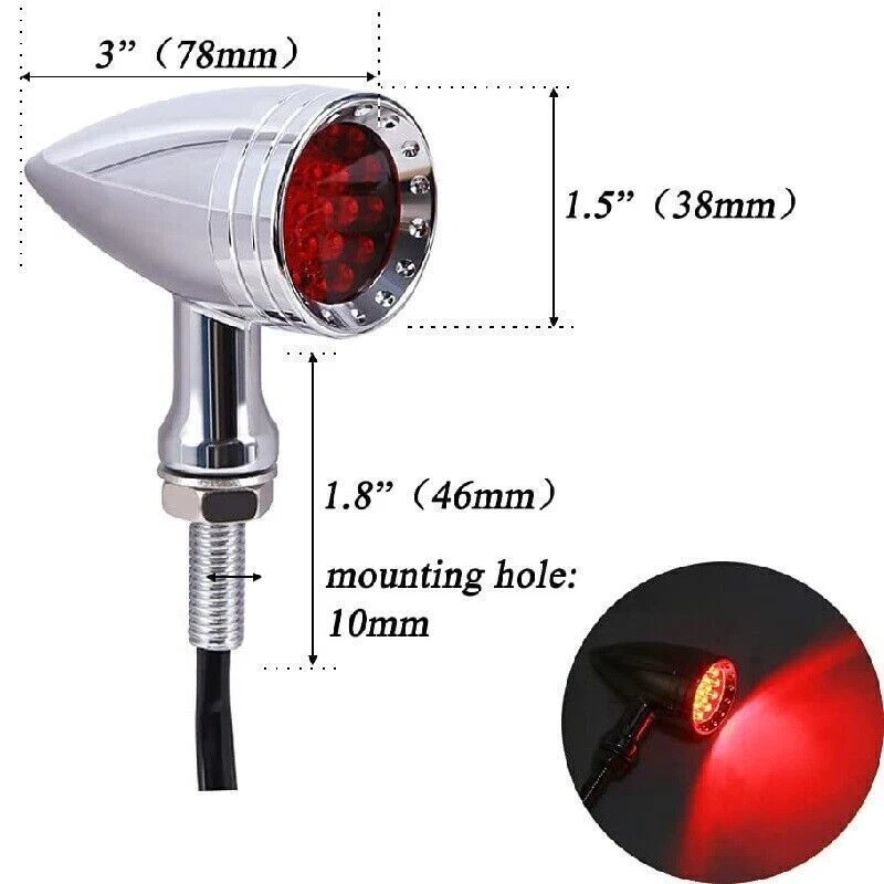 Luz trasera intermitente de freno rojo bala LED cromada para motocicleta Harley Foto 2 de 4