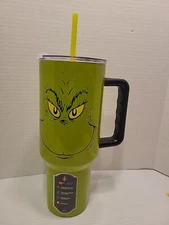 The Grinch Grinning Face 40 Oz Green Stainless Steel Tumbler With Handle New 