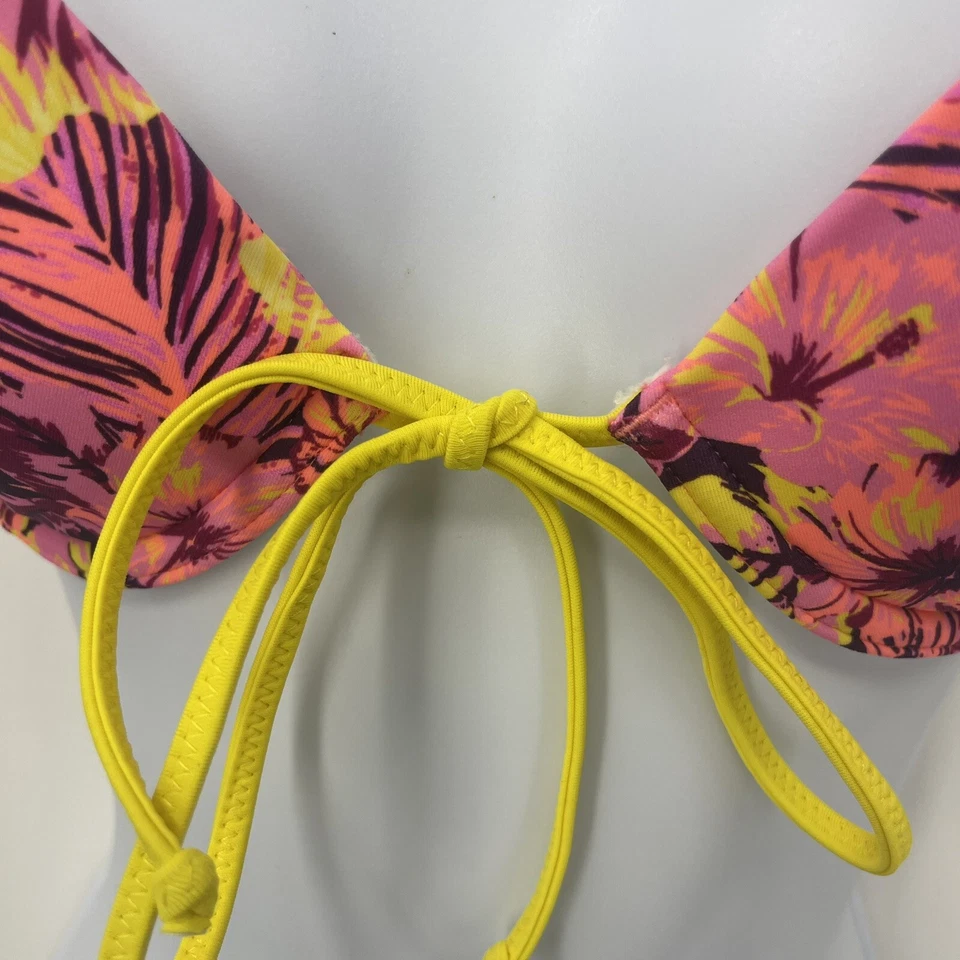 Top de bikini de natación de zorro blanco talla pequeña y2k estampado floral hawaiano con aros cabaña Foto 3 de 4