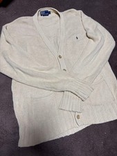 Polo Ralph Lauren Knit Cardigan L Ivory Cotton Embroidered Logo