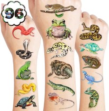 96 PCS Reptile Temporary Tattoos for Kids  Pre-Cut, Lizard, Snake, Frog, All...
