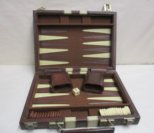 Vintage Backgammon Set w/ Faux Leather Carrying Case - Incomplete Set