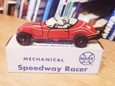 VERY NICE VINTAGE 1940'S MARX RED TIN LITHO WIND UP 66 SPEEDWAY RACER W/ BOX