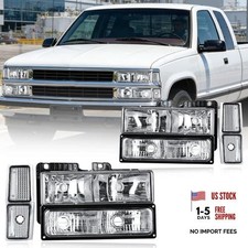Headlight Assembly for 1994-1998 Chevy Silverado Chrome Housing Clear Reflector