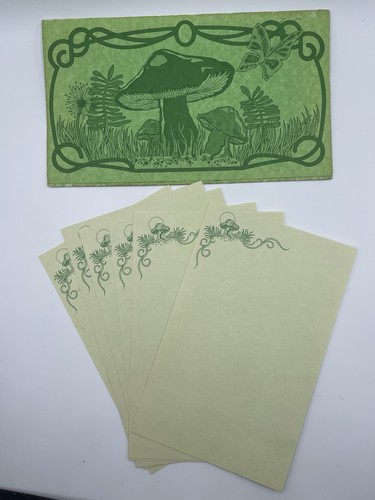 1977 Busi-Notes Green Mushrooms 9x6 Vintage 10 Pieces Stationery Folding