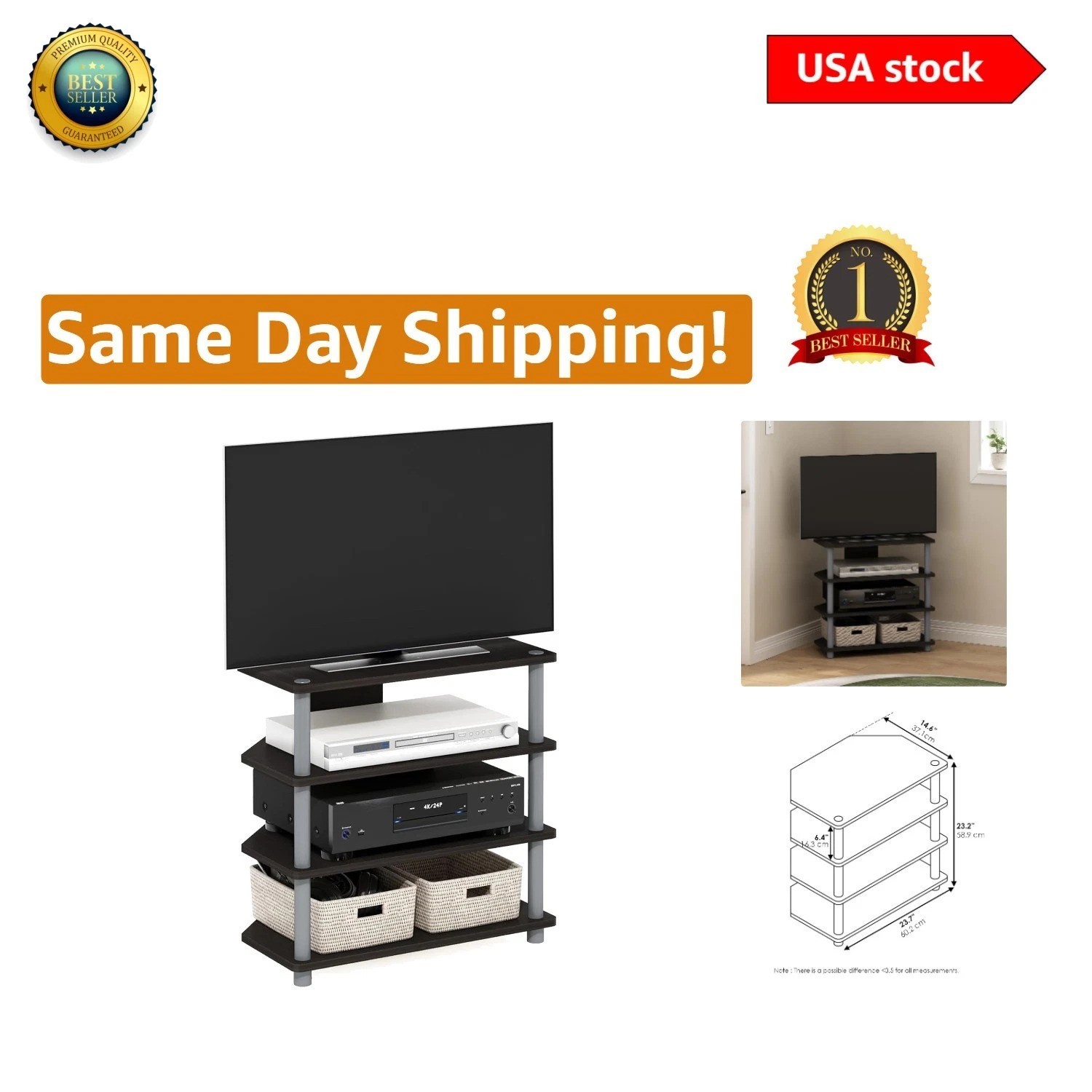Elegant 4-Tier Entertainment Center in Espresso/Grey &ndash; Fit