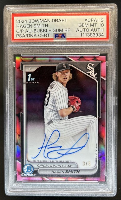 2024 Bowman Draft Hagen Smith Chrome Auto Bubble Gum 1st #/5 PSA 10 Authentic