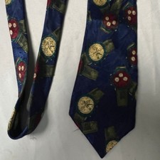 Vintage Robert Talbott Wrist Watch Pattern Silk Necktie Blue Gold Novelty Formal