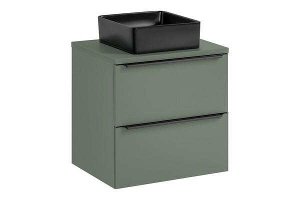 Waschplatz 60Cm | SalbeigrüN | Keramik Aufsatzbecken Schwarz Matt| Verdano-image