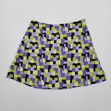 Vintage 90s Decked Out Black Purple Geometric Mini Skirt Side Slit Sz 11/12