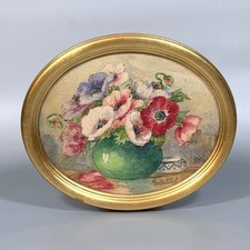 Marthe Ellul (1874-1963), Aquarelle Ancienne, Bouquet de Fleurs, Pavots, Signé