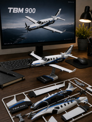 TBM 900 3D Printed Aircraft Model Marine Blue   Aviation Desk Display Plane