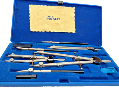 Pickett Drafting Compass Set W. Germany Engineering Drawing Kit w/Extras Vintage