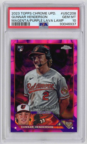 2023 TOPPS CHROME UPDATE GUNNAR HENDERSON MAGENTA PURPLE LAVA ROOKIE /299 PSA 10