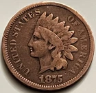 1875 Indian Head Cent Penny VG-F Details Scarce Date Nice Reverse 1c JC1786