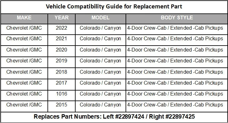 Paquete de 2-SELLOS-EXTREMOS-EXTREMOS-IZQUIERDO/DERECHO, 2015-a-2022 CHEVROLET-GMC: COLORADO / CANYON Foto 3 de 4