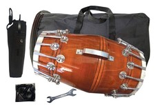 Wooden Musical Dholak Instrument Drum Nuts & Bolt With Kit Carry Bag