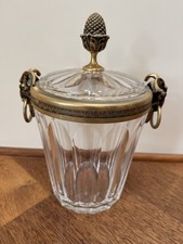Marbro Collectible Crystal/Bronze Ice Bucket. Long Horn Ram/Goat Heads Handles. 