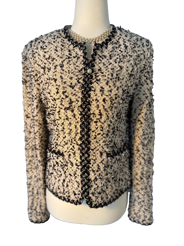 VTG St. John Couture Marie Gray Jacket White w/ Black trim Pearl Zipper ...