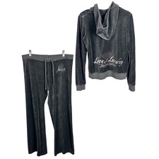 Juicy Couture Vintage Y2K Grey Velour Matching Set Love and Luxury Track Set XL