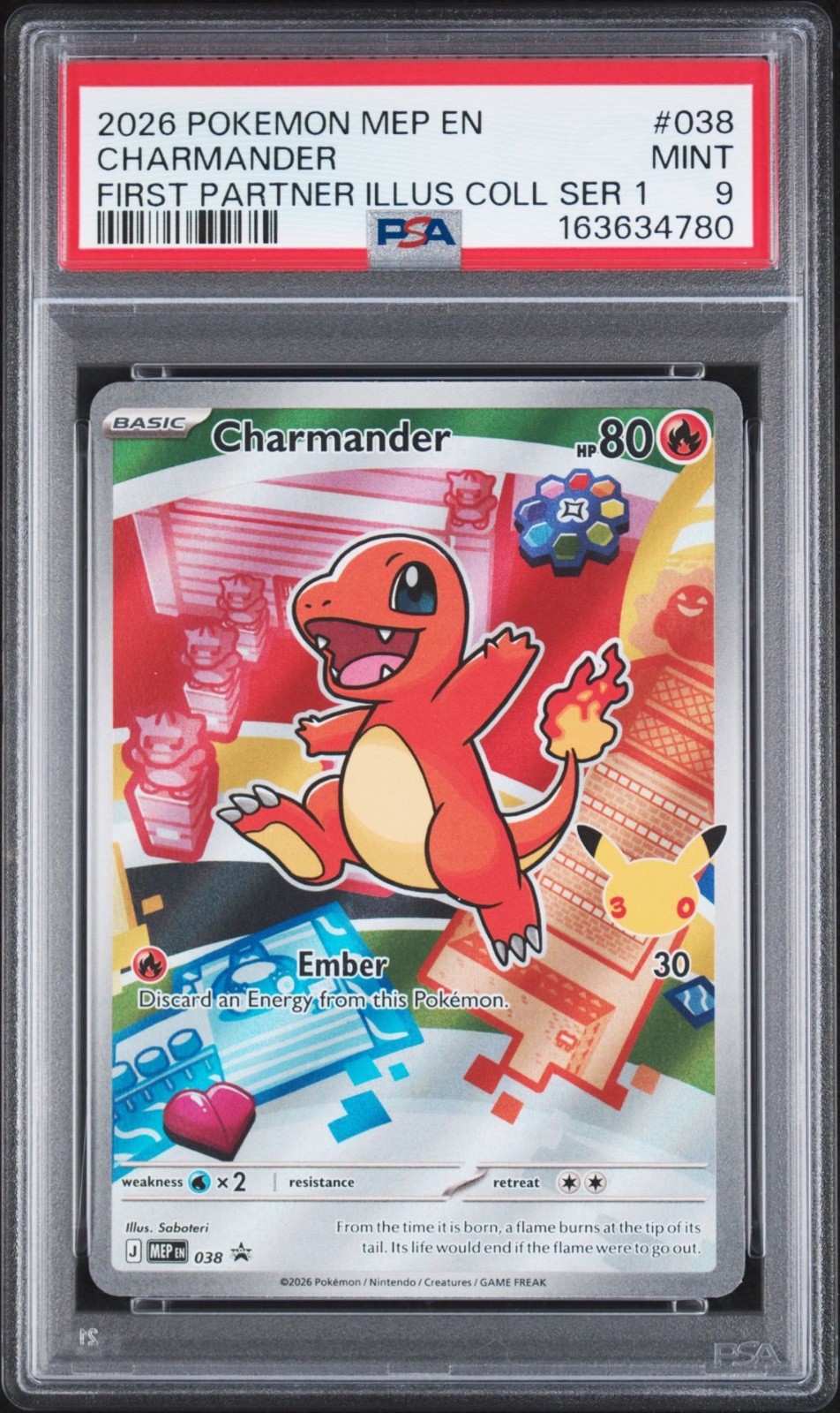 Pokemon Charmander Mega Evolution First Partner Illustration Coll #038 PSA 9
