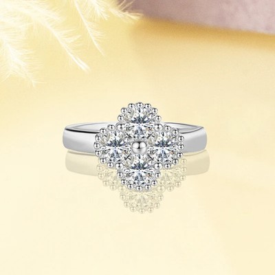 1,2ct Rundschliff Laborgefertigter Diamant Testpass 925 Silber Kleeblatt Blume Ring