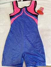 Freestyle by Danskin Pink Blue Gymnastics Biketard Leotard Sz L  10-12 nwt