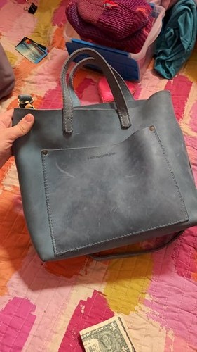 Portland Leather Goods Handmade Blue Leather Handbag