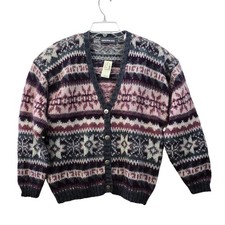 Maurices Mohair Blend Fair Isle Cardigan Fuzzy Knit Cozy Grandpa Medium NEW 