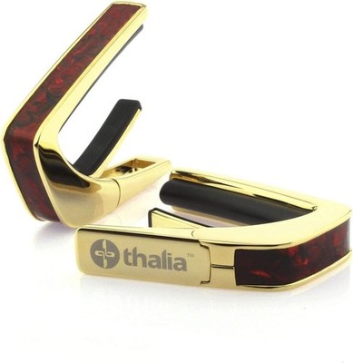 Thalia 24k Gold Guitar Capo w/ Crimson Paua Inlay + Fretpads Premium Capo