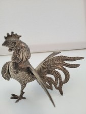 Vintage Silver-Tone Cockerel Ornament Figure | Decorative Metal Bird Statue