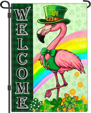 Welcome St Patricks Day Flamingo Garden Flag Shamrock Irish Garden Flag Happy St